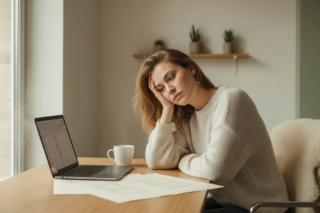 Lady having an afternoon slump in front of her desk 