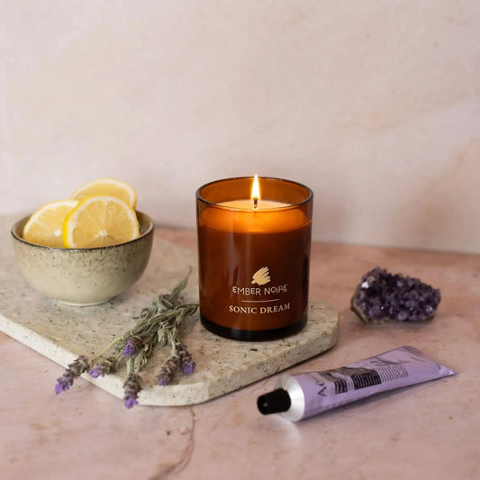 Sonic Dream natural sleep candle with lavender, bergamot, ylang ylang and eucalyptus essential oils by Ember Noire