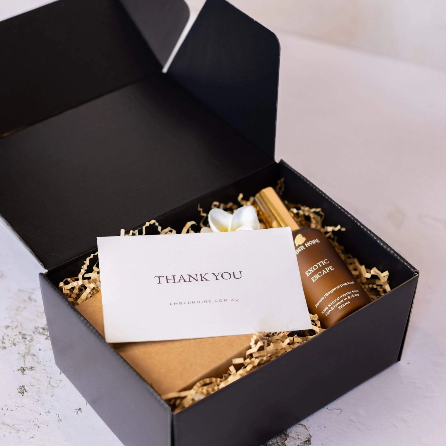 Exotic Escape Uplifting Ritual Gift Set by Ember Noire, natural soy candle, interior mist and roller, made in Sydney