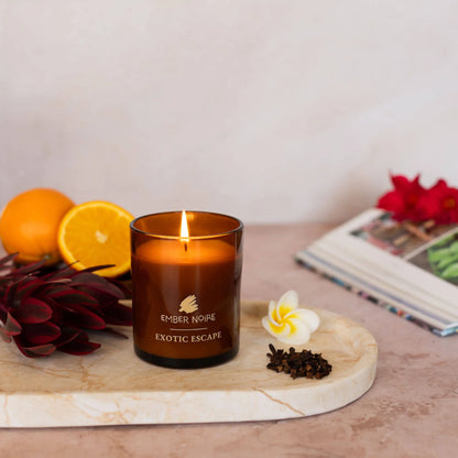 Exotic Escape - Ylang Ylang, Patchouli, Jasmine, Rose & Sandalwood Soy Wax Candle - Ember Noire