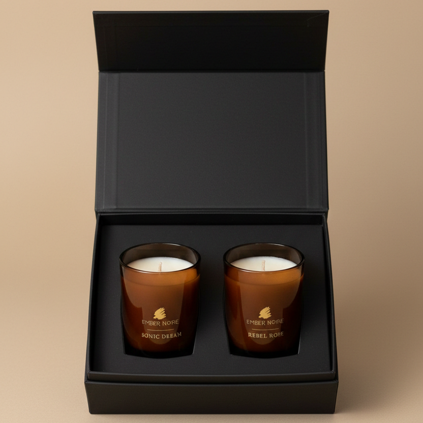 Ember Noire Candle Twin Set gift box - two natural soy candles, perfect aromatherapy gift set