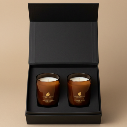 Ember Noire Candle Twin Set gift box - two natural soy candles, perfect aromatherapy gift set